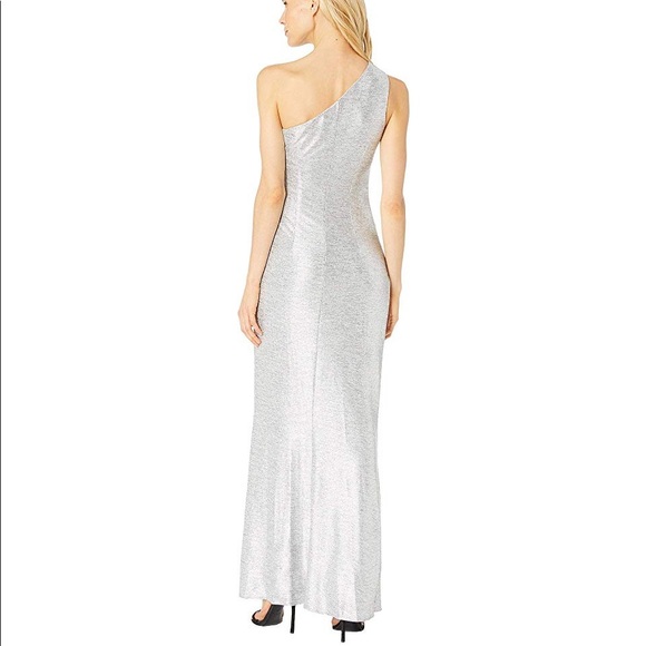 Adriana Papell silver one shoulder gown - Picture 3 of 6